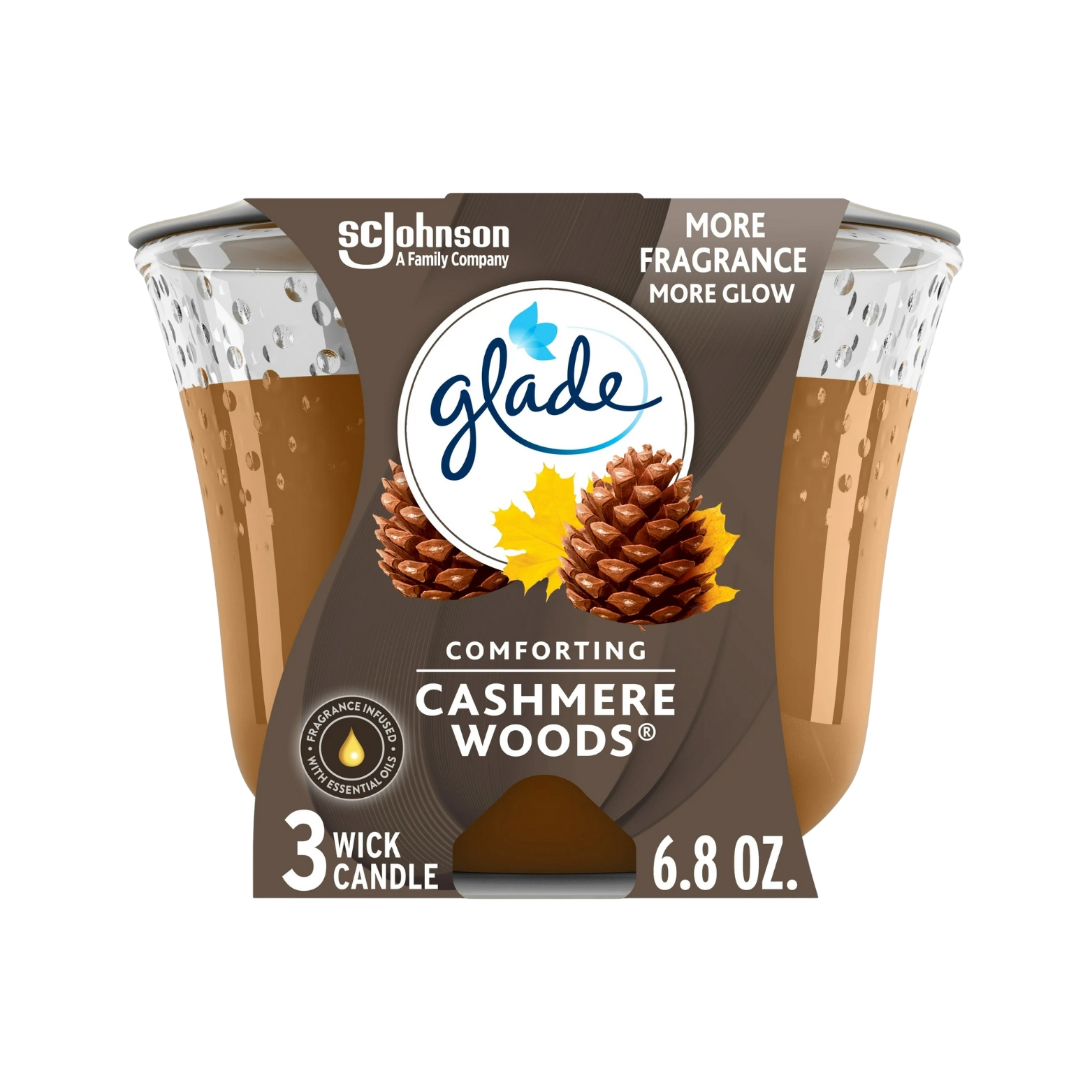 Glade 3-Wick Candle – Comforting Cashmere Woods Scent, 6.8 OZ